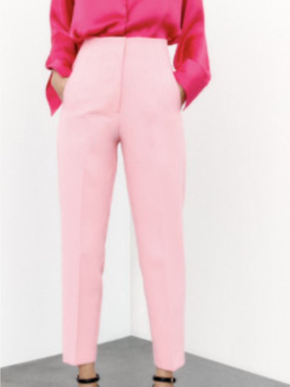 Zara Light Pink Straight-Leg Tailored Pants
